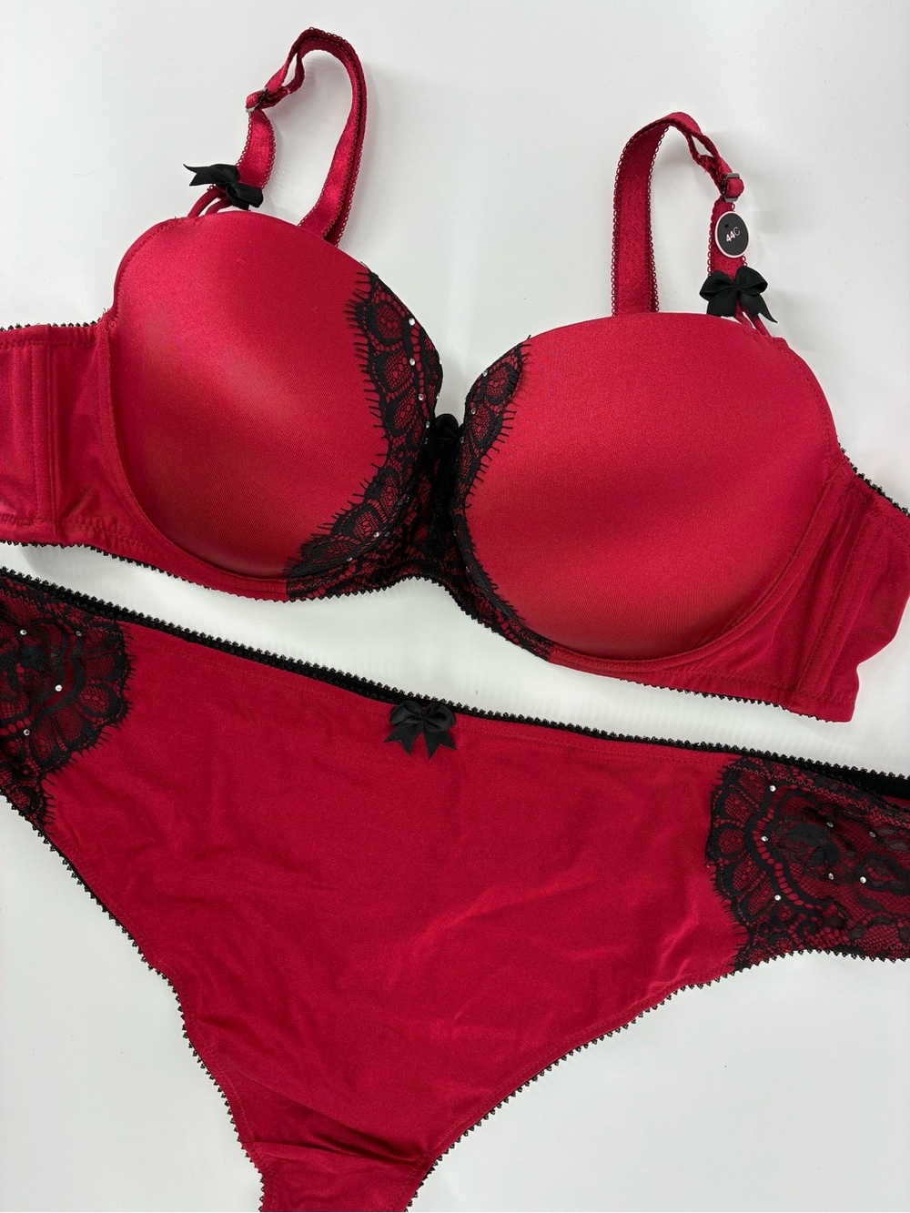 Addition Elle Red Lace-Accent Bra & Bikini Thong  Set - Women's Intimates
